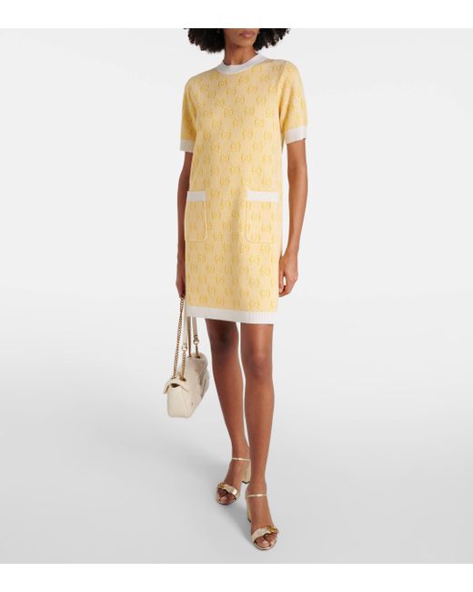 Mini-robe En Laine Jacquard Gucci en coloris Yellow