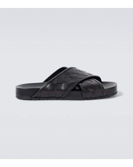 Bottega Veneta Black Leather Tarik Slides for men