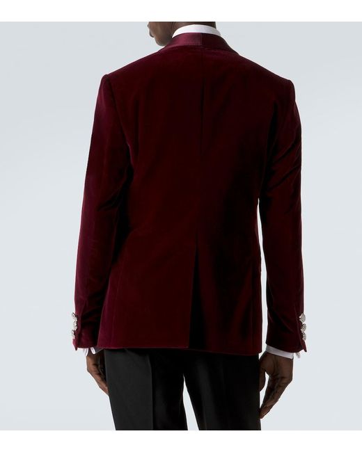 Dolce & Gabbana Red Cotton-Blend Velvet Tuxedo Jacket for men