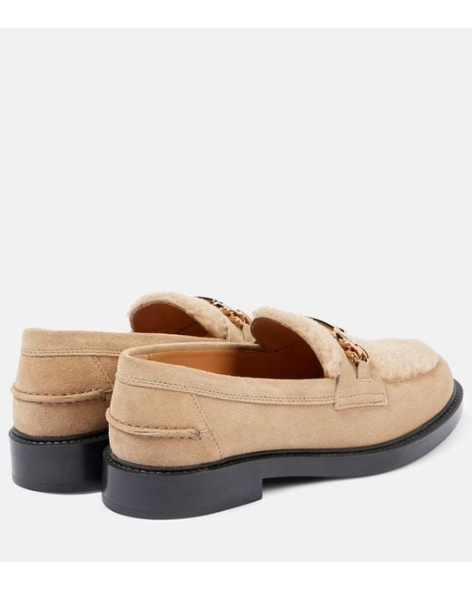 Tod's Natural Shearling-Trimmed Suede Loafers