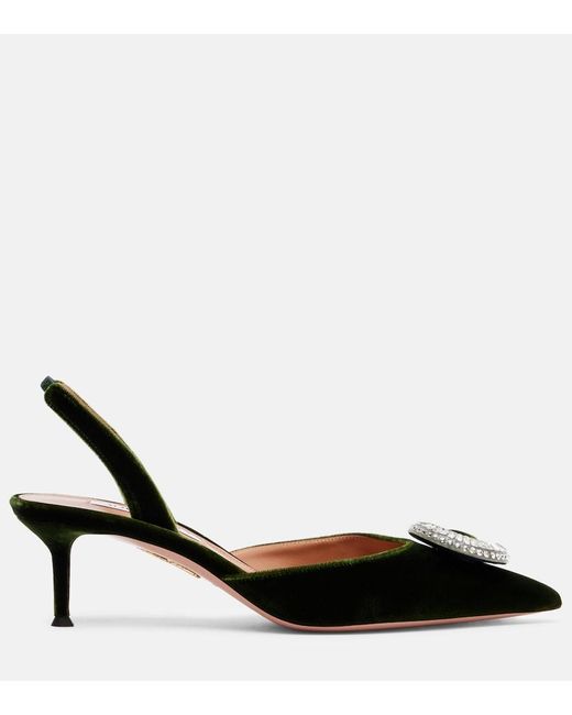 Aquazzura Black Crystal Hoop 50 Velvet Slingback Pumps
