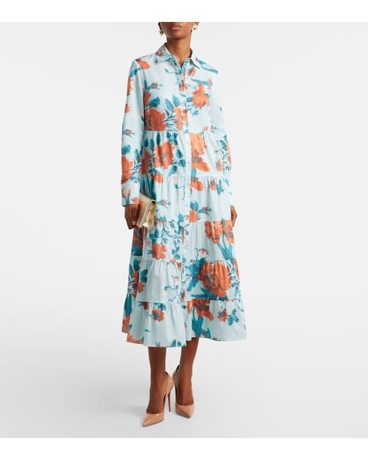 Erdem Blue Kleid Aus Baumwolle