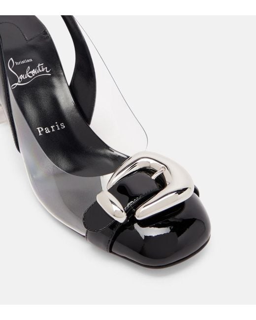 Christian Louboutin Black Minny Bubble 70 Buckled Glossed And Pvc Slingback Pumps