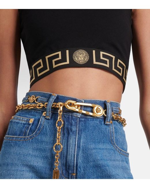 Crop Top Greca Border Versace de color Black