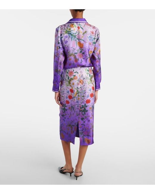 Gucci Purple Floral Silk Midi Skirt