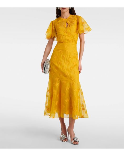 Erdem Yellow Embroidered Silk Organza Midi Dress