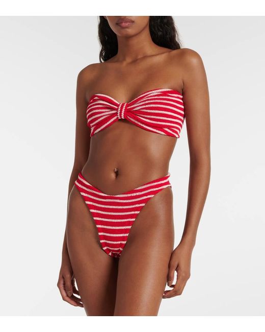 Hunza G Red Jean Striped Strapless Bikini