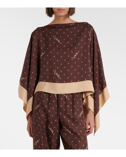 Valentino Brown Printed Silk Twill Top