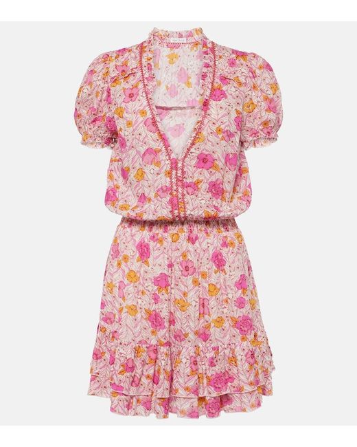 Vestido corto de algodon floral Poupette de color Pink