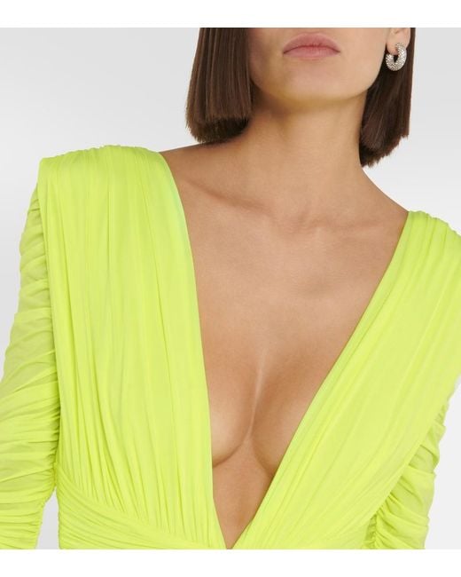 Alex Perry Yellow Ruched Satin Gown