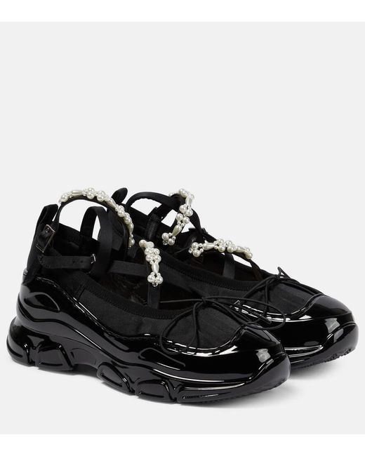 Simone Rocha Black Low Trek Faux Pearl-Embellished Shoes