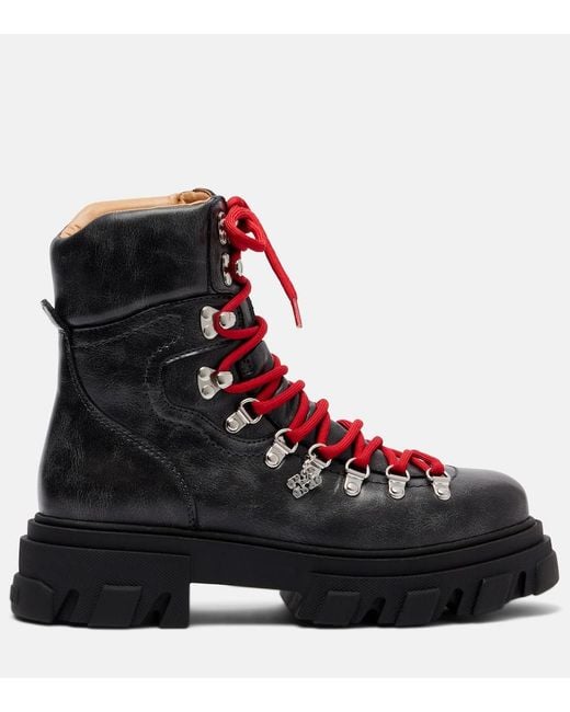 Ganni Red Platform Combat Boots