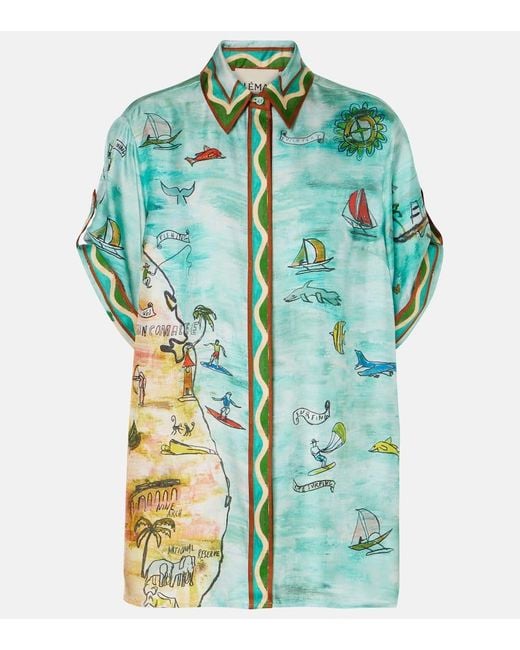 ALÉMAIS Green Swell Printed Silk Twill Shirt