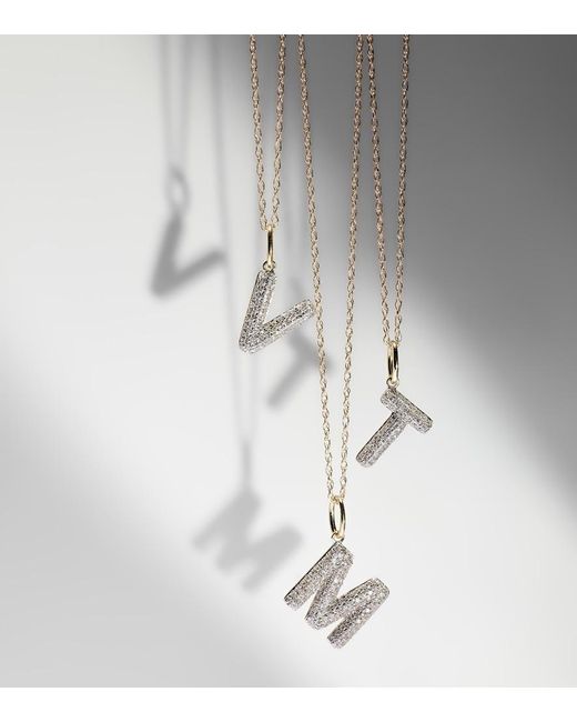 STONE AND STRAND White Initial 10Kt Necklace With Diamonds