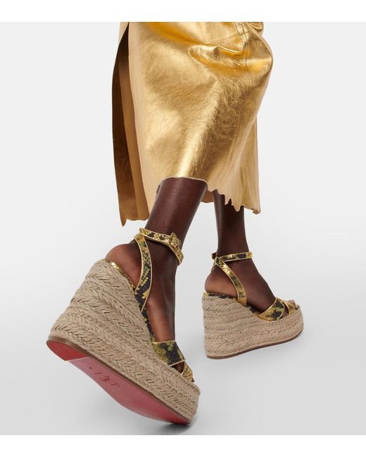 Christian Louboutin Metallic Mariza Snake-Print Leather Espadrille Wedges