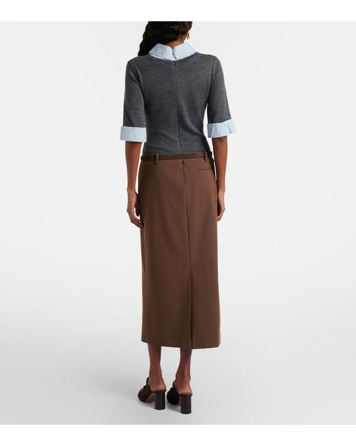 Staud Brown Layered Wool-Blend Midi Dress