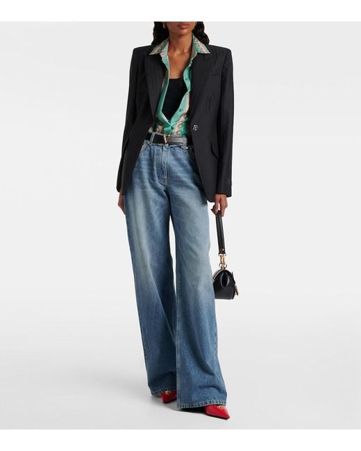 Versace Blue Mid-Rise Wide-Leg Jeans