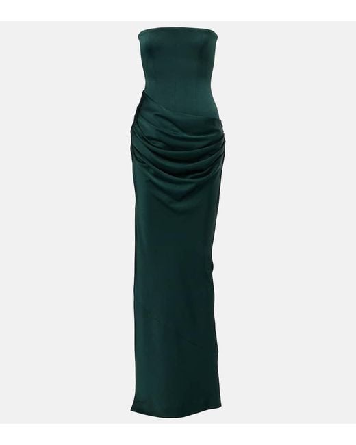 Alex Perry Green Draped Crepe Satin Corset Dress