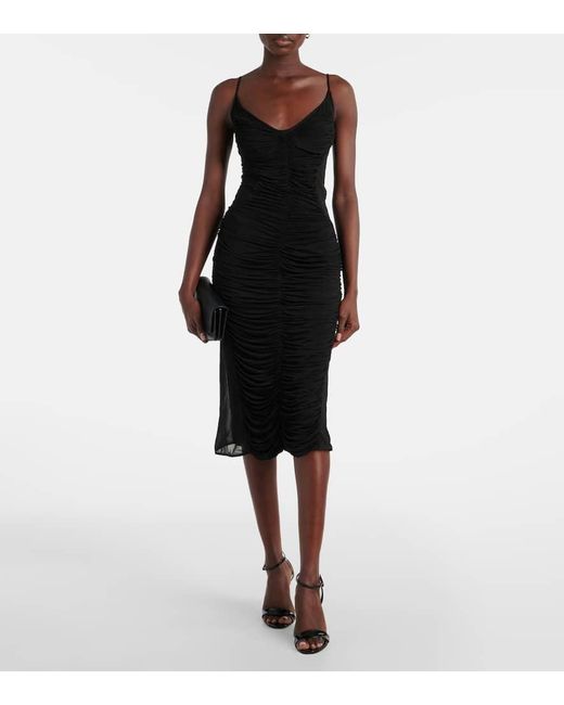 Mugler Black Midikleid Aus Mesh
