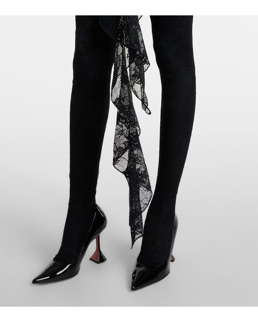 Oseree Black Ruffled Cutout Lace Catsuit