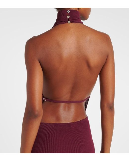 AYA MUSE Purple Draped Halterneck Gown