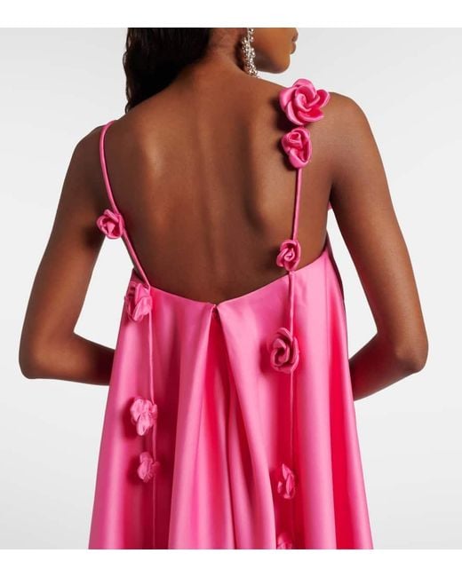 LEO LIN Pink Fiona Floral-Applique Satin Minidress