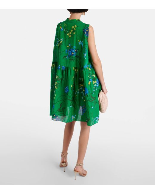 Erdem Green Cotton And Linen Minidress