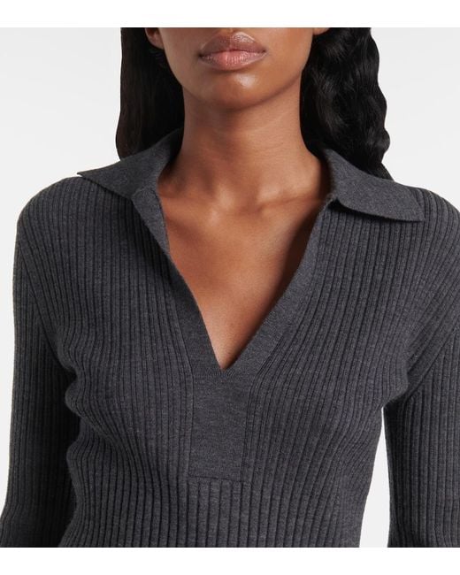 Joseph Blue Ribbed-Knit Wool Polo Shirt