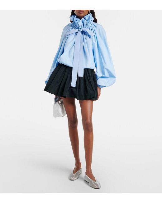 Patou Blue Tie-Neck Cotton Blouse