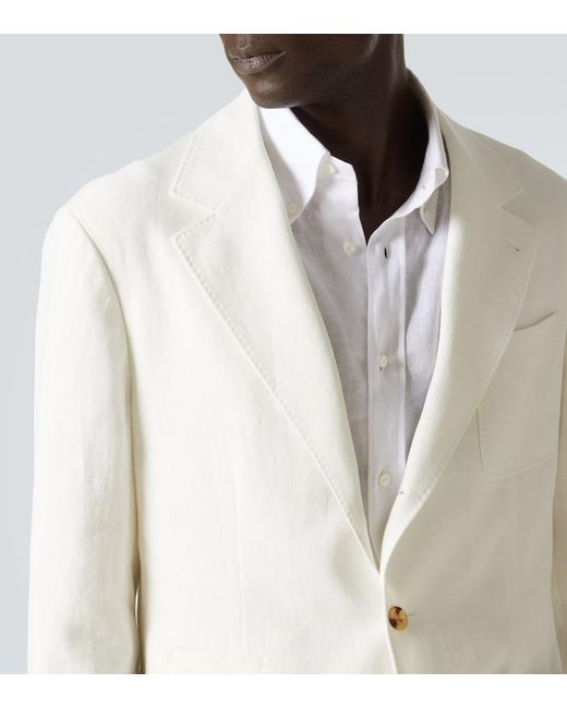 Brunello Cucinelli White Single-Breasted Linen Blazer for men