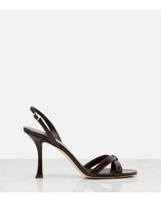 Jimmy Choo Metallic Elsy 90 Croc-Effect Leather Sandals