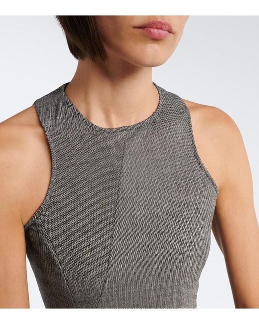 Magda Butrym Gray Herringbone Pleated Peplum Wool-Blend Top
