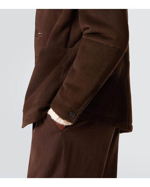 Zegna Brown Il Conte Shearling-Trimmed Suede Jacket for men