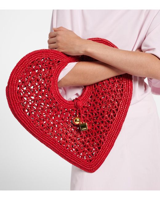 Jacquemus Red Spiaggia Cour Small Raffia Top-Handle Bag