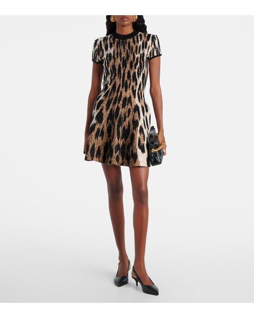 Balmain Black Leopard-Print Jacquard Minidress