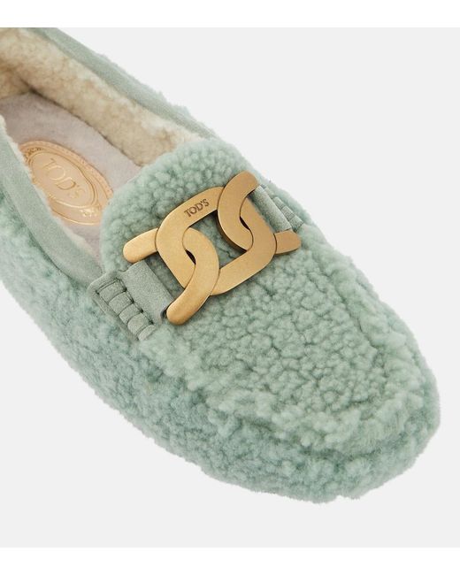 Tod's Green Gommino Shearling Loafers