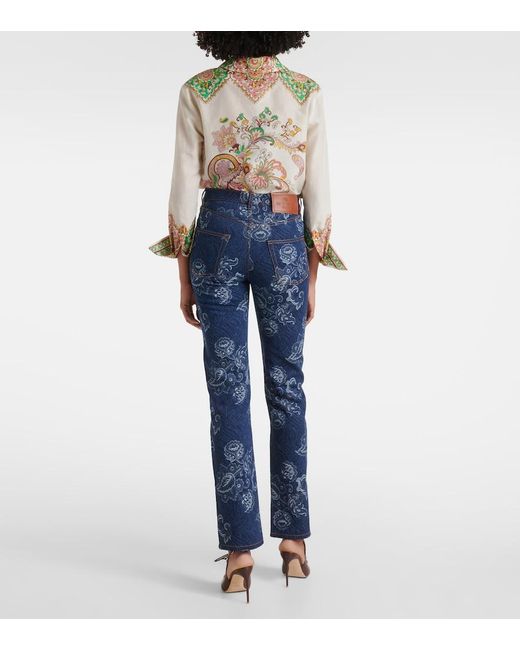 Etro Blue Regular-Fit Jacquard Jeans