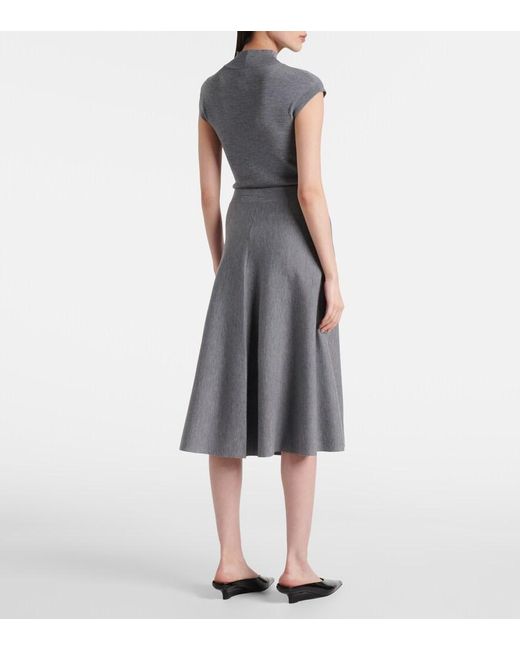 Jardin Des Orangers Gray Wool High-Rise Midi Skirt