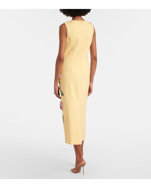 Oscar de la Renta Metallic Floral-Applique Wool-Blend Midi Dress