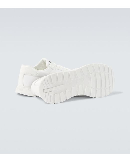 Prada White Logo Leather-Trimmed Sneakers for men
