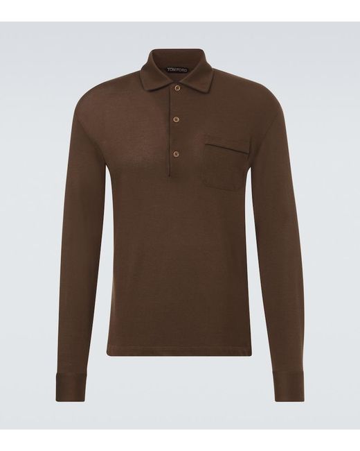 Tom Ford Brown Silk And Cotton Pique Polo Shirt for men