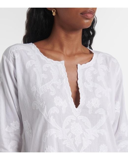 Juliet Dunn White Embroidered Cotton Kaftan