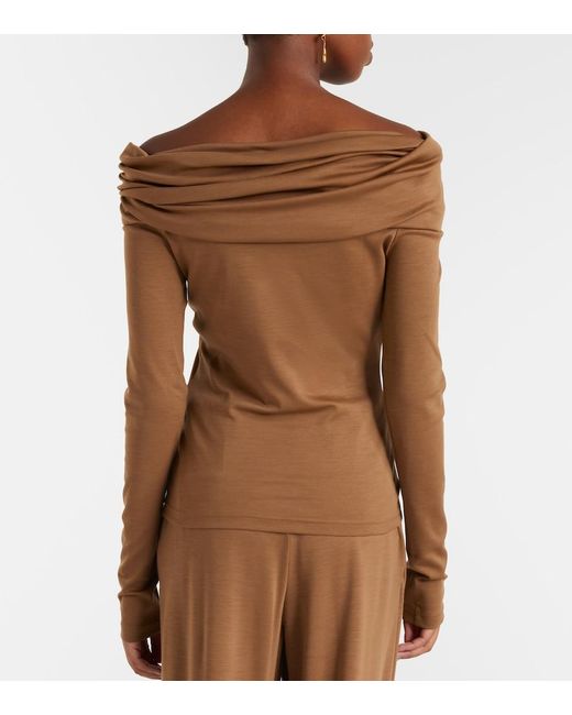 Max Mara Brown Orafo Draped Virgin Wool Top