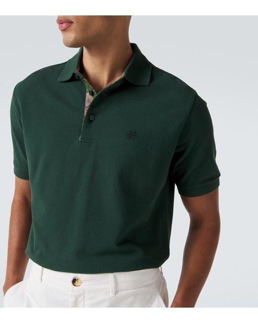 Etro Green Pegaso Cotton Pique Polo Shirt for men