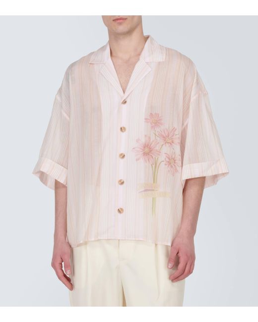 King & Tuckfield Pink Floral Oversized Cotton Bowling Shirt for men