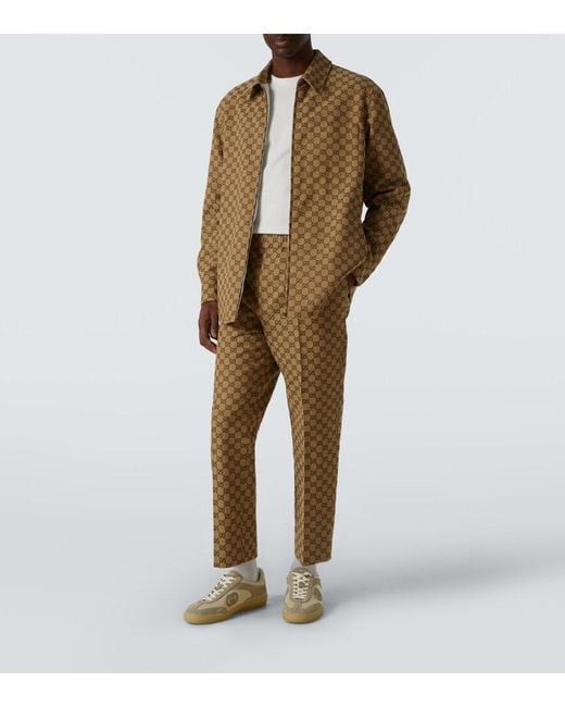 Gucci Natural Gg Supreme Cotton-Blend Pants for men
