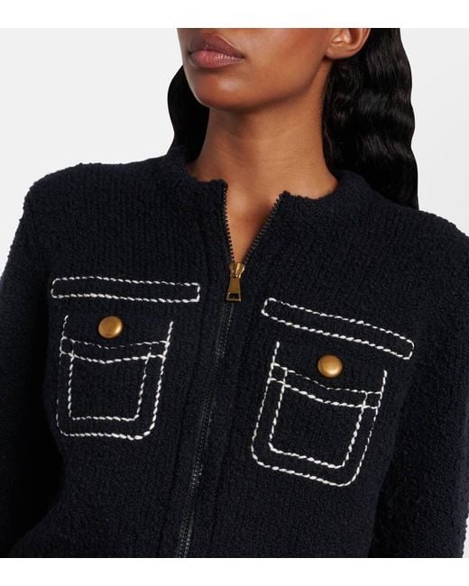 Moncler Black Wool-Blend Boucle Down Jacket
