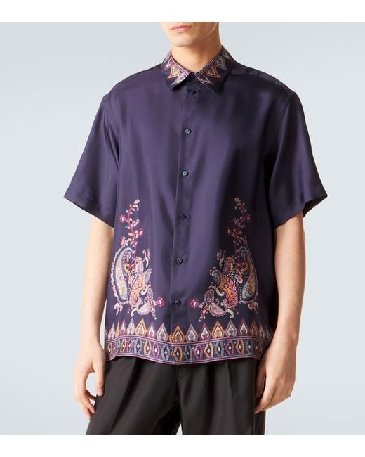 Etro Blue Paisley Silk Shirt for men