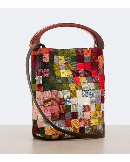 Dries Van Noten Red Small Sequined Patchwork Top-Handle Bag