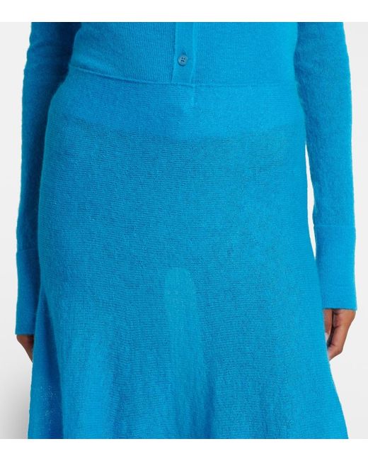 Alaïa Blue Pleated Mohair-Blend Midi Skirt